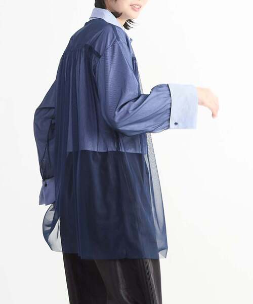 CONVERSE TOKYO(コンバーストウキョウ)の「TULLE LAYERED STRIPE SHIRT(シャツ/ブラウス・レディース・ブラック/ブルー/ネイビー・FREE)」の3枚目の写真