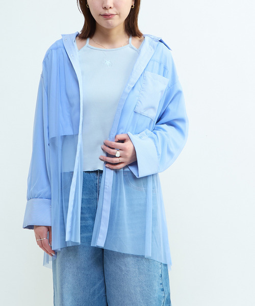 CONVERSE TOKYO(コンバーストウキョウ)の「TULLE LAYERED STRIPE SHIRT(シャツ/ブラウス・レディース・ブラック/ブルー/ネイビー・FREE)」の5枚目の写真