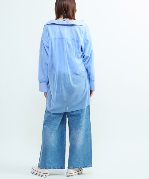 CONVERSE TOKYO(コンバーストウキョウ)の「TULLE LAYERED STRIPE SHIRT(シャツ/ブラウス・レディース・ブラック/ブルー/ネイビー・FREE)」の7枚目の写真