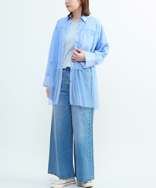 CONVERSE TOKYO(コンバーストウキョウ)の「TULLE LAYERED STRIPE SHIRT(シャツ/ブラウス・レディース・ブラック/ブルー/ネイビー・FREE)」の8枚目の写真