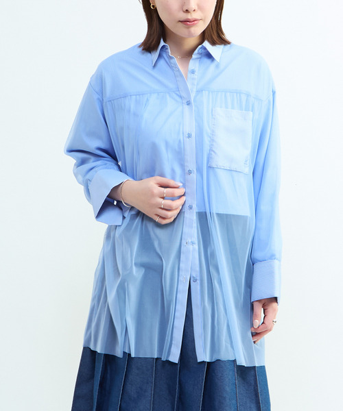 CONVERSE TOKYO(コンバーストウキョウ)の「TULLE LAYERED STRIPE SHIRT(シャツ/ブラウス・レディース・ブラック/ブルー/ネイビー・FREE)」の9枚目の写真