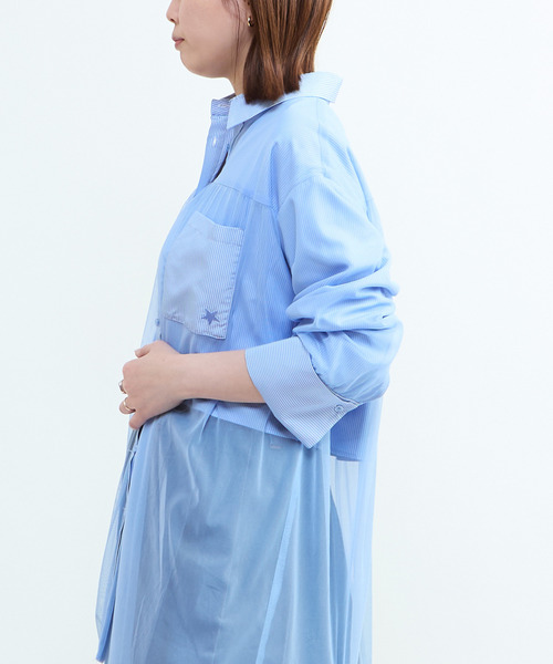 CONVERSE TOKYO(コンバーストウキョウ)の「TULLE LAYERED STRIPE SHIRT(シャツ/ブラウス・レディース・ブラック/ブルー/ネイビー・FREE)」の10枚目の写真