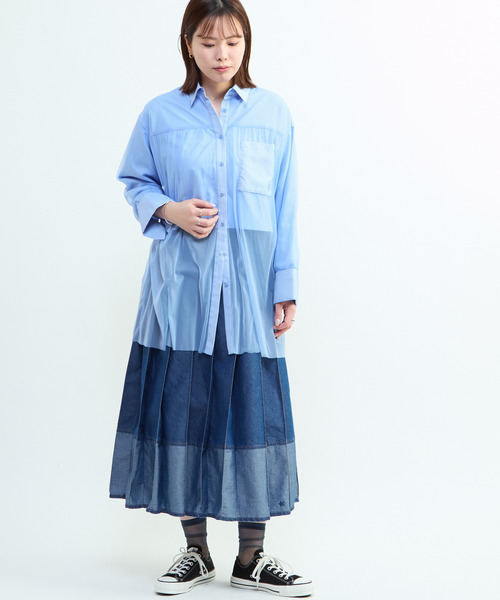 CONVERSE TOKYO(コンバーストウキョウ)の「TULLE LAYERED STRIPE SHIRT(シャツ/ブラウス・レディース・ブラック/ブルー/ネイビー・FREE)」の12枚目の写真