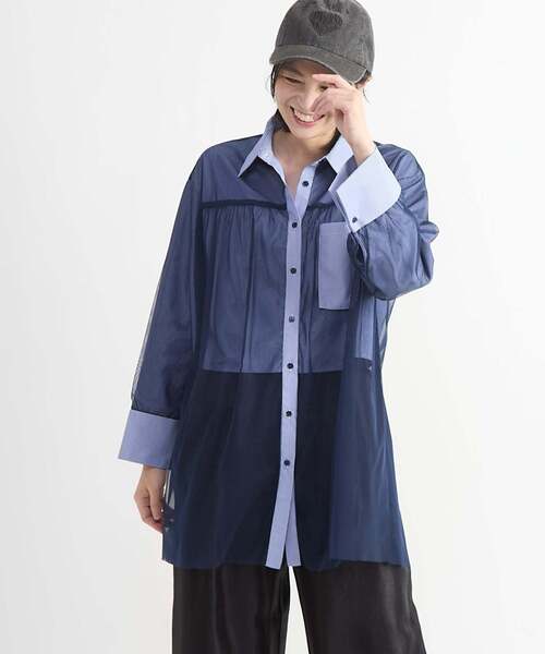 CONVERSE TOKYO(コンバーストウキョウ)の「TULLE LAYERED STRIPE SHIRT(シャツ/ブラウス・レディース・ブラック/ブルー/ネイビー・FREE)」の14枚目の写真