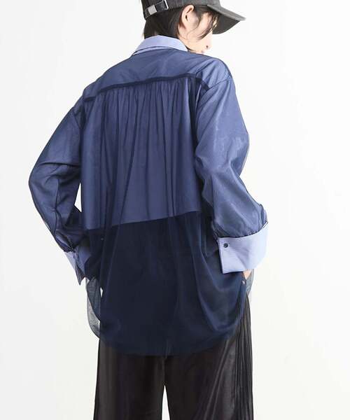 CONVERSE TOKYO(コンバーストウキョウ)の「TULLE LAYERED STRIPE SHIRT(シャツ/ブラウス・レディース・ブラック/ブルー/ネイビー・FREE)」の15枚目の写真