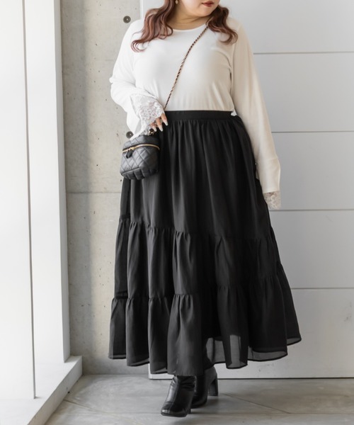 CLETTE(クレット)の「CLETTEオリジナル袖レーススリットリブプルオーバー(Tシャツ/カットソー・レディース・ブラック/ライトグレー/オフホワイト・LL/4L/3L)」の15枚目の写真
