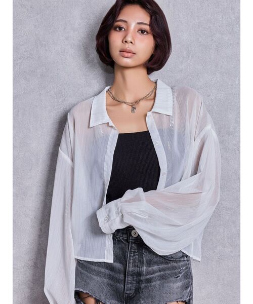 GYDA（ジェイダ）の「SHEERラメショートシャツ（シャツ/ブラウス・レディース・ブラック/オフホワイト/ミント・FREE）」の2枚目の写真