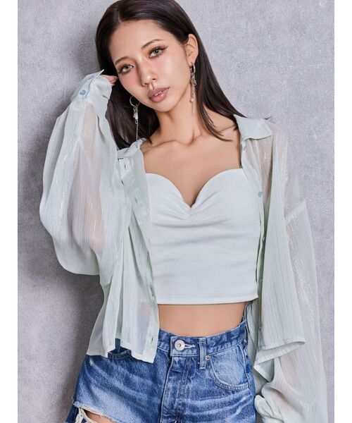 GYDA（ジェイダ）の「SHEERラメショートシャツ（シャツ/ブラウス・レディース・ブラック/オフホワイト/ミント・FREE）」の3枚目の写真
