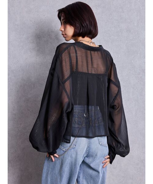 GYDA（ジェイダ）の「SHEERラメショートシャツ（シャツ/ブラウス・レディース・ブラック/オフホワイト/ミント・FREE）」の9枚目の写真