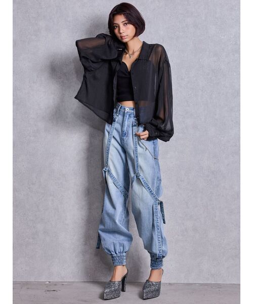 GYDA（ジェイダ）の「SHEERラメショートシャツ（シャツ/ブラウス・レディース・ブラック/オフホワイト/ミント・FREE）」の10枚目の写真