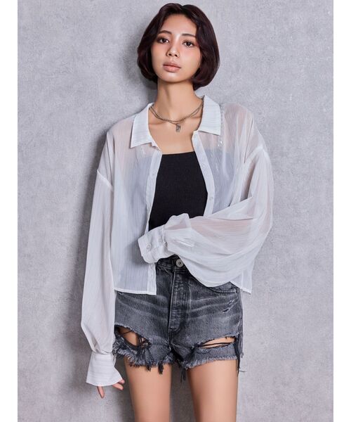 GYDA（ジェイダ）の「SHEERラメショートシャツ（シャツ/ブラウス・レディース・ブラック/オフホワイト/ミント・FREE）」の12枚目の写真