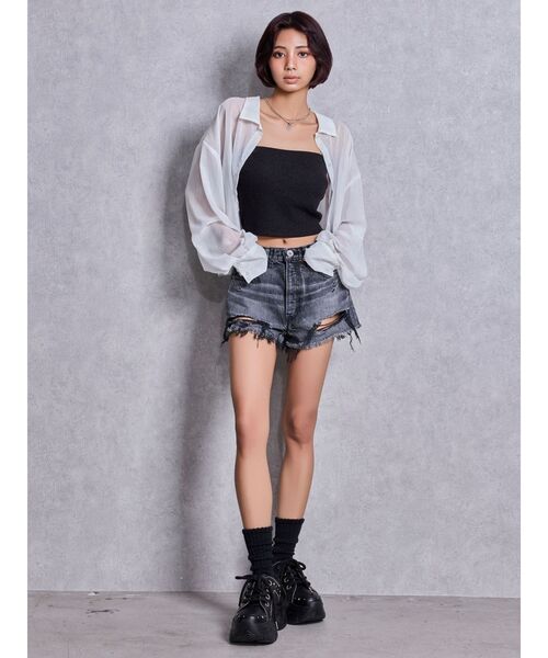 GYDA（ジェイダ）の「SHEERラメショートシャツ（シャツ/ブラウス・レディース・ブラック/オフホワイト/ミント・FREE）」の14枚目の写真