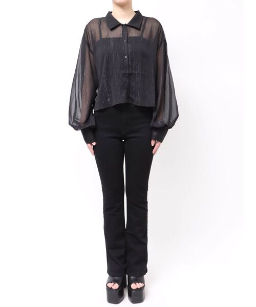 GYDA（ジェイダ）の「SHEERラメショートシャツ（シャツ/ブラウス・レディース・ブラック/オフホワイト/ミント・FREE）」の5枚目の写真