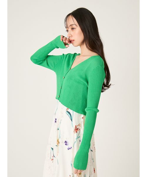 FRAY I.D（フレイアイディー）の「シルクコットンクロップドリブニットカーディガン（カーディガン/ボレロ・レディース・ブラック/イエロー/オレンジ/ホワイト/グリーン・F）」の14枚目の写真