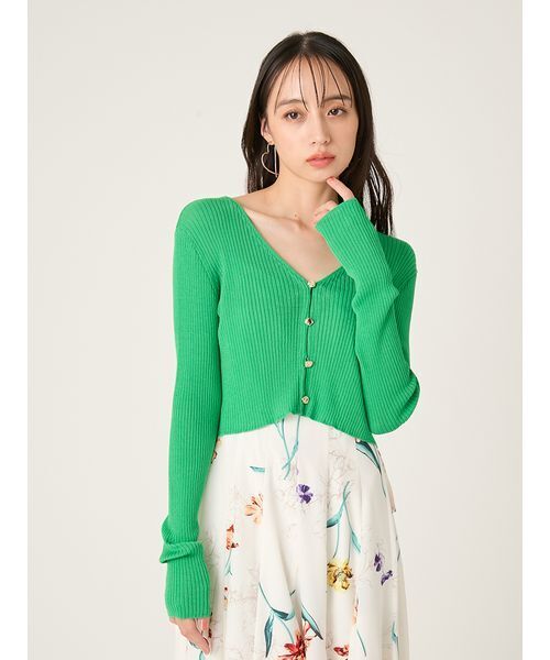 FRAY I.D（フレイアイディー）の「シルクコットンクロップドリブニットカーディガン（カーディガン/ボレロ・レディース・ブラック/イエロー/オレンジ/ホワイト/グリーン・F）」の16枚目の写真