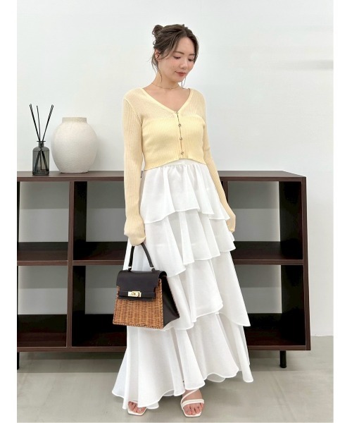 FRAY I.D（フレイアイディー）の「シルクコットンクロップドリブニットカーディガン（カーディガン/ボレロ・レディース・ブラック/イエロー/オレンジ/ホワイト/グリーン・F）」の21枚目の写真