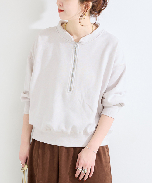 B.C STOCK（ベーセーストック）の「《追加2》ウォッシャブル / 裏毛ハーフジッププルオーバー（スウェット・レディース・グレー/イエロー/アイボリー/カーキ/ブラック・FREE）」の3枚目の写真