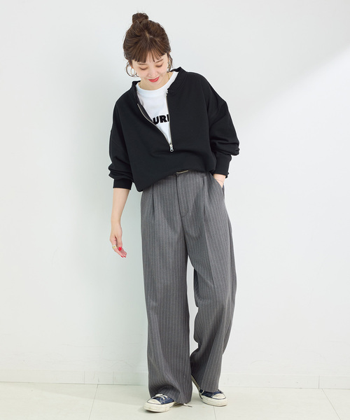 B.C STOCK（ベーセーストック）の「《追加2》ウォッシャブル / 裏毛ハーフジッププルオーバー（スウェット・レディース・グレー/イエロー/アイボリー/カーキ/ブラック・FREE）」の7枚目の写真