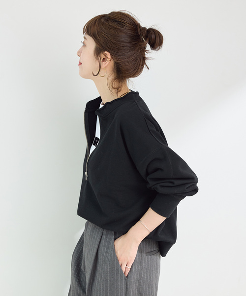 B.C STOCK（ベーセーストック）の「《追加2》ウォッシャブル / 裏毛ハーフジッププルオーバー（スウェット・レディース・グレー/イエロー/アイボリー/カーキ/ブラック・FREE）」の11枚目の写真