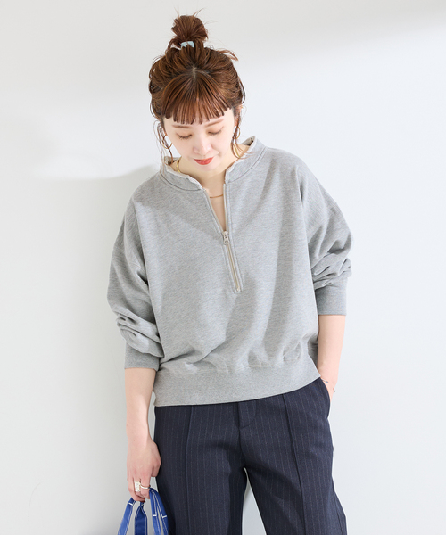 B.C STOCK（ベーセーストック）の「《追加2》ウォッシャブル / 裏毛ハーフジッププルオーバー（スウェット・レディース・グレー/イエロー/アイボリー/カーキ/ブラック・FREE）」の17枚目の写真