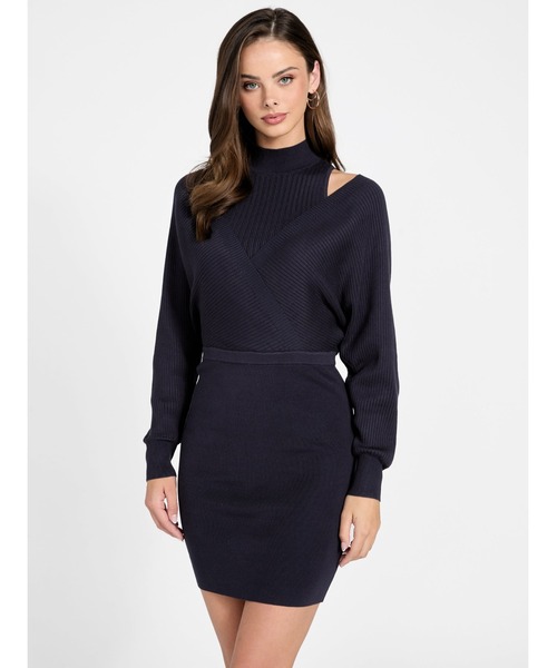 Guess（ゲス）の「Long Sleeves Dolman Anita Rib Dress（ワンピース・レディース・ホワイト/ダークネイビー・X-SMALL/SMALL/MEDIUM）」の2枚目の写真