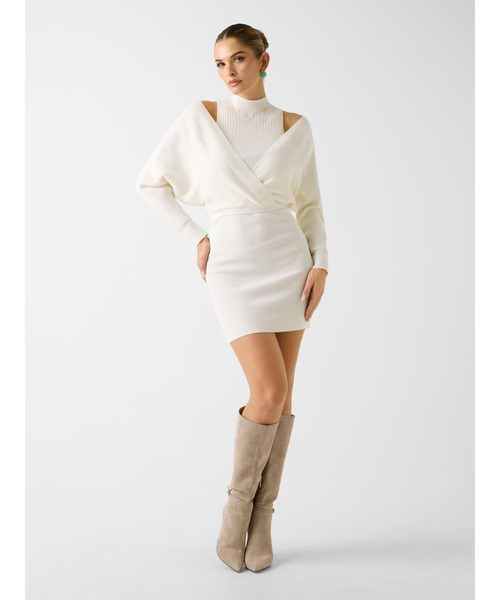 Guess（ゲス）の「Long Sleeves Dolman Anita Rib Dress（ワンピース・レディース・ホワイト/ダークネイビー・X-SMALL/SMALL/MEDIUM）」の8枚目の写真