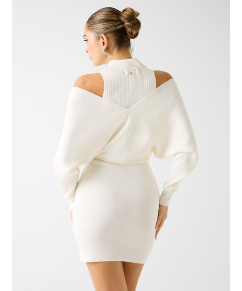 Guess（ゲス）の「Long Sleeves Dolman Anita Rib Dress（ワンピース・レディース・ホワイト/ダークネイビー・X-SMALL/SMALL/MEDIUM）」の4枚目の写真