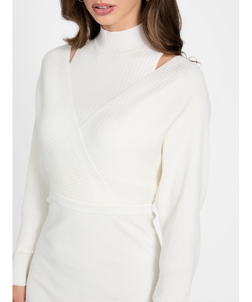 Guess（ゲス）の「Long Sleeves Dolman Anita Rib Dress（ワンピース・レディース・ホワイト/ダークネイビー・X-SMALL/SMALL/MEDIUM）」の5枚目の写真