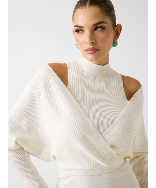 Guess（ゲス）の「Long Sleeves Dolman Anita Rib Dress（ワンピース・レディース・ホワイト/ダークネイビー・X-SMALL/SMALL/MEDIUM）」の6枚目の写真