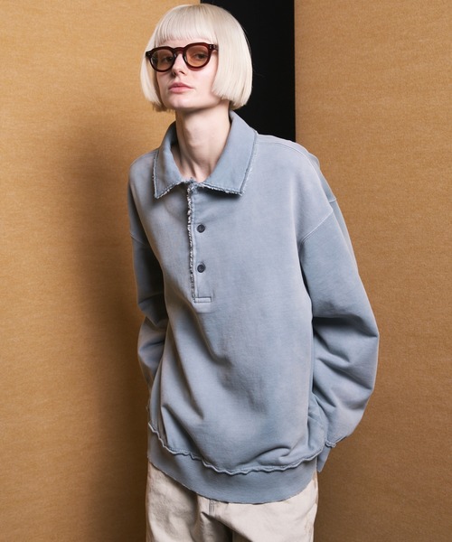 UNISEX》Deep Front Neck Prime-Over Polo Sweatshirt/ディープ