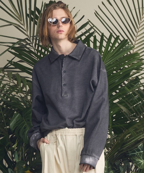 UNISEX》Deep Front Neck Prime-Over Polo Sweatshirt/ディープ