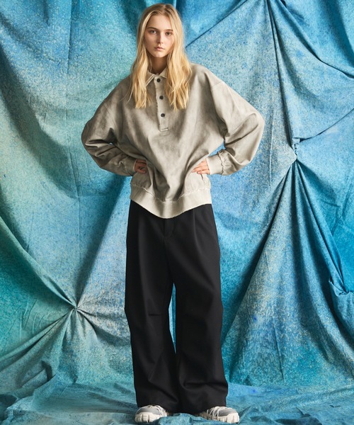 MAISON SPECIAL（メゾンスペシャル）の「《UNISEX》Deep Front Neck Prime-Over Polo Sweatshirt/ディープフロントネックプライムオーバーポロスウェットプルオーバー【MAISON SPECIAL/メゾンスペシャル】（ポロシャツ・メンズ・ブラック/サックスブルー/ホワイト・0/1/2）」の16枚目の写真