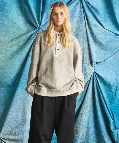 MAISON SPECIAL（メゾンスペシャル）の「《UNISEX》Deep Front Neck Prime-Over Polo Sweatshirt/ディープフロントネックプライムオーバーポロスウェットプルオーバー【MAISON SPECIAL/メゾンスペシャル】（ポロシャツ・メンズ・ブラック/サックスブルー/ホワイト・0/1/2）」の19枚目の写真