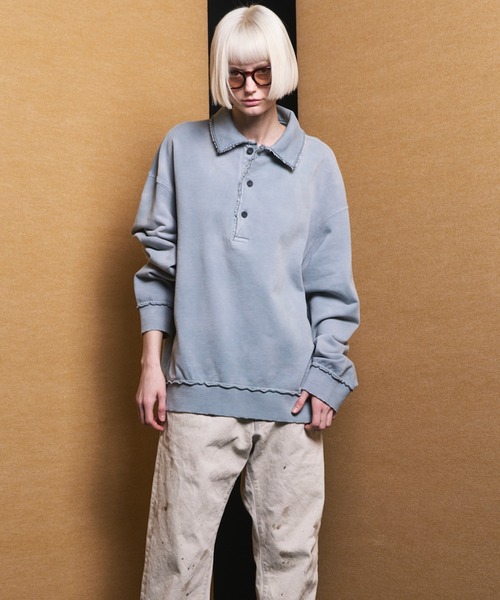 MAISON SPECIAL（メゾンスペシャル）の「《UNISEX》Deep Front Neck Prime-Over Polo Sweatshirt/ディープフロントネックプライムオーバーポロスウェットプルオーバー【MAISON SPECIAL/メゾンスペシャル】（ポロシャツ・メンズ・ブラック/サックスブルー/ホワイト・0/1/2）」の22枚目の写真
