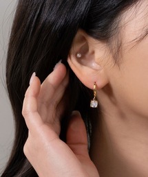 【金属アレルギー対応】 パール × ジルコニア モチーフ フープ ピアス 2セット / サージカルステンレス
