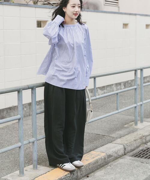 ITEMS URBANRESEARCH（アイテムズ アーバンリサーチ）の「ホットフィックス2WAYブラウス（シャツ/ブラウス・レディース・ホワイト系その他/チャコールグレー/ストライプ・FREE）」の6枚目の写真