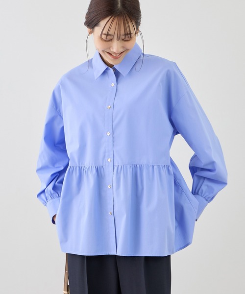 ROPE' PICNIC(ロペピクニック)の「ペプラムシャツブラウス/UVカット・防シワ(シャツ/ブラウス・レディース・ネイビー/オフホワイト/ピンク/ブルー・FREE)」の1枚目の写真