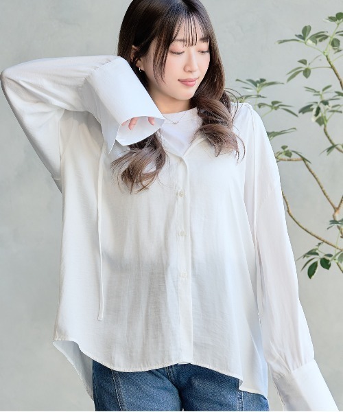 DAESE TOKYO(デセトウキョウ)の「『DAESE TOKYO/デセトウキョウ』ポリエステルレーヨンフードシャツ(シャツ/ブラウス・レディース・ブルー/ブラック/オフホワイト・FREE)」の2枚目の写真
