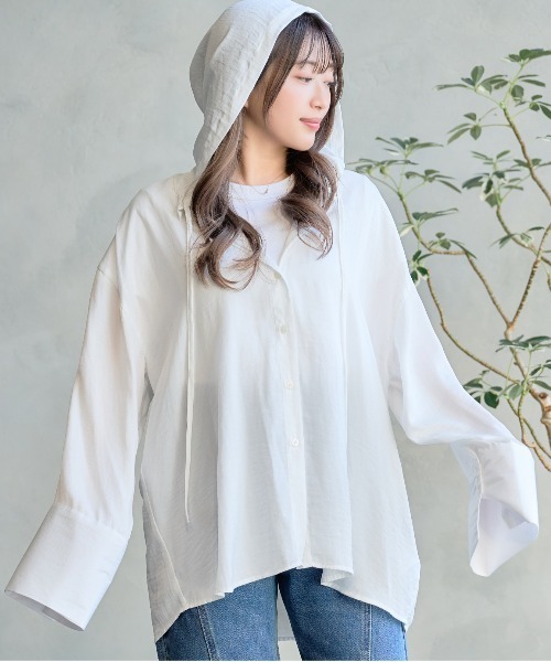 DAESE TOKYO(デセトウキョウ)の「『DAESE TOKYO/デセトウキョウ』ポリエステルレーヨンフードシャツ(シャツ/ブラウス・レディース・ブルー/ブラック/オフホワイト・FREE)」の22枚目の写真