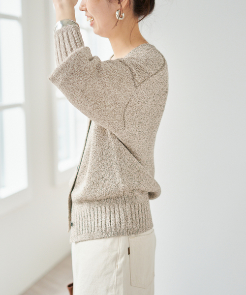 Spick & Span(スピックアンドスパン)の「《追加》レーヨンペーパーヤーンVネックカーディガン(カーディガン/ボレロ・レディース・ベージュ/ブラック・FREE)」の15枚目の写真