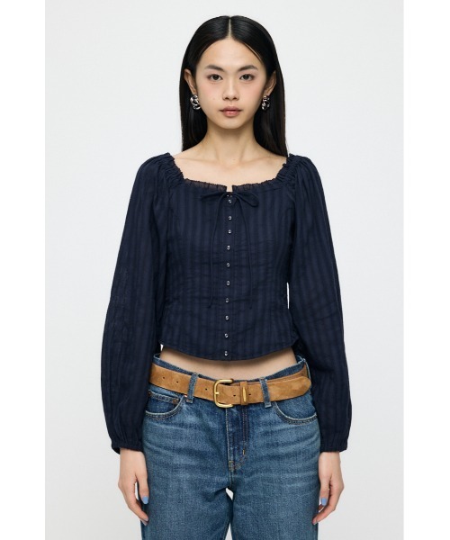 MOUSSY(マウジー)の「【26年SS新作】LACE TRIMMED CORSET ブラウス(シャツ/ブラウス・レディース・ホワイト/ライトイエロー/ネイビー・1/2)」の2枚目の写真