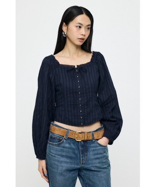 MOUSSY(マウジー)の「【26年SS新作】LACE TRIMMED CORSET ブラウス(シャツ/ブラウス・レディース・ホワイト/ライトイエロー/ネイビー・1/2)」の8枚目の写真