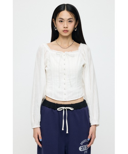 MOUSSY(マウジー)の「【26年SS新作】LACE TRIMMED CORSET ブラウス(シャツ/ブラウス・レディース・ホワイト/ライトイエロー/ネイビー・1/2)」の21枚目の写真