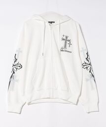 ゴシック クロスモチーフ グラフィックプリント 裏毛 ポンチ スウェット ジップパーカー【UNISEX】