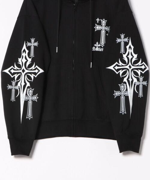 BENDER TOKYO(ベンダートウキョウ)の「ゴシック クロスモチーフ グラフィックプリント 裏毛 ポンチ スウェット ジップパーカー【UNISEX】(パーカー・メンズ・ブラック×グリーン/ホワイト/ブラック×ホワイト・M/L)」の6枚目の写真