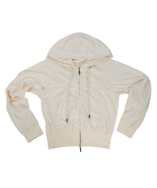 mieya mieya(ミーヤミーヤ)の「【mieya mieya】TAFFY LINE ZIP-UP/タフィーラインジップアップ(パーカー・レディース・クリーム/チャコールグレー/グレー・FREE)」の4枚目の写真