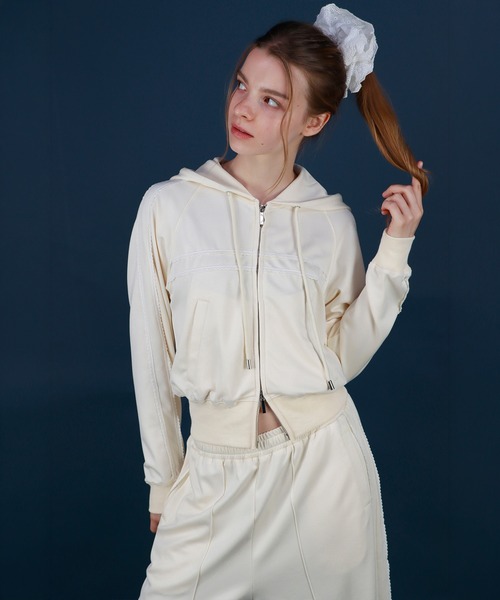 mieya mieya(ミーヤミーヤ)の「【mieya mieya】TAFFY LINE ZIP-UP/タフィーラインジップアップ(パーカー・レディース・クリーム/チャコールグレー/グレー・FREE)」の21枚目の写真