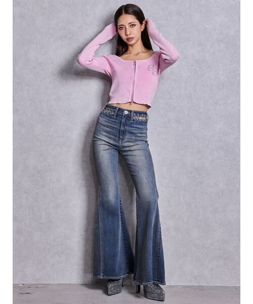 GYDA（ジェイダ）の「ハイウエストopen ring bijou studsデザインフレアデニムパンツ（デニムパンツ・レディース・ライトブルー/インディゴブルー・MEDIUM/SMALL/X-SMALL）」の11枚目の写真