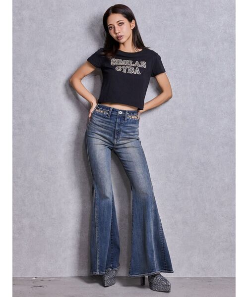 GYDA（ジェイダ）の「ハイウエストopen ring bijou studsデザインフレアデニムパンツ（デニムパンツ・レディース・ライトブルー/インディゴブルー・MEDIUM/SMALL/X-SMALL）」の15枚目の写真