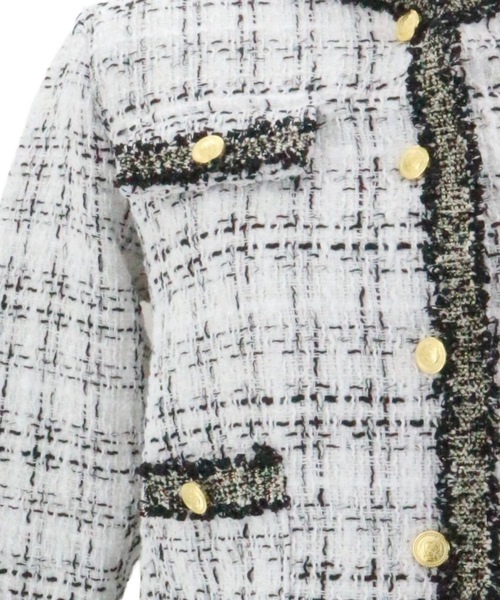 ALLuRing ChaRm（アリュリングチャーム）の「Gold Button Tweed Jacket / ゴールドボタンツイードジャケット（テーラードジャケット・レディース・ブラック/ホワイト・FREE）」の9枚目の写真